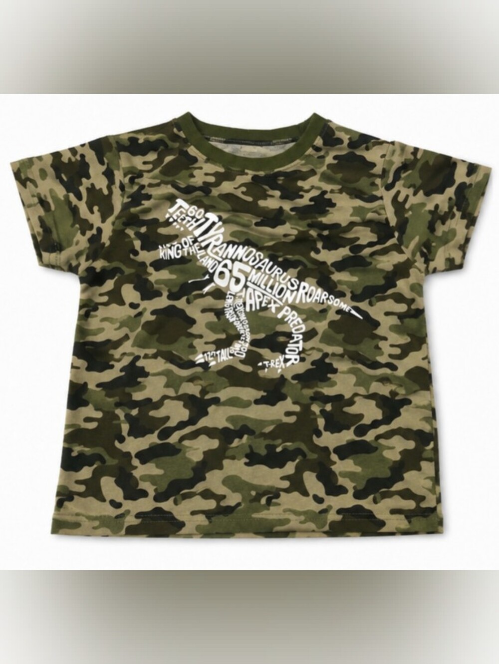 Boys Camo T-Rex Dinosaur Graphic T-Shirt Green Size 6T-7T